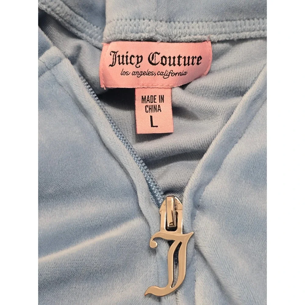 Juicy Couture Blue Velour Tracksuit Zip Hoodie Pants Set Large JC Crest Logo